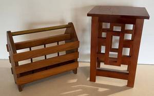 Small Ornate Wooden Side Table & Magazine Rack