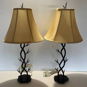 Pair Of Ornate Metal Side Lamps
