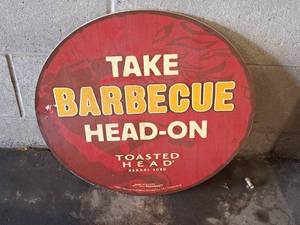 lot 52 image: Toasted Head Barrel Aged Take Barbecue Head-On logo Display Sign 18