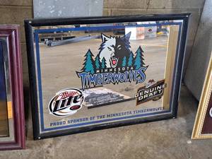 lot 56 image: Minnesota Timberwolves  Miller Lite  Miller Genuine Draft Framed Wall Mirror
