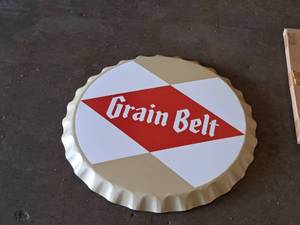 lot 80 image: Grain Belt logo Bottle Cap theme Metal Wall Sign 22