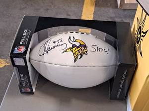 lot 133 image: Autographed Collectors Football - #52 Minnesota Vikings (in original packaging)