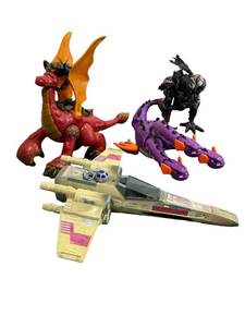 lot 38 image: Vintage Toy Lot - Imaginext2008 Hasbro GI Joe Night Raven1995 Tonka Star Wars Xwing Fighter1998 McFarlane Spawn Series 12 Top GunMega Blocks Vorgan
