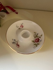 lot 12 image: Vintage Mini Royal Kent Bone China Candle Holder Plate with Flowers
