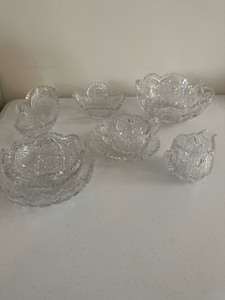 lot 55 image: Vintage Crystal Cream and Sugar Decorative Dishes and More 9 pcs