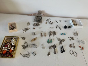 lot 108 image: Huge Lot of Vintage Earings Sterling Silver Holiday and More