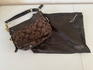 lot 117 image: COACH Chocolate Brown Canvas Signature Logo Zoe Hobo Tote Shoulder Bag