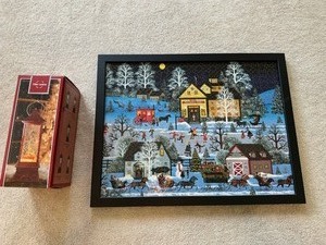 lot 148 image: Framed Holiday Puzzle and Glitter Lantern