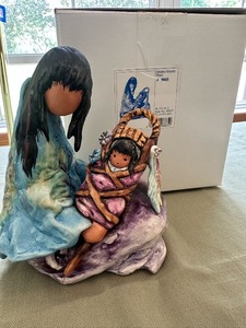 lot 196 image: RARE Vintage Limited Edition DeGrazia Goebel Figurine in Original Packaging Mother Silently Prays Valued at $495