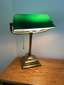 lot 224 image: Vintage Brass Lamp with Green Glass Shade