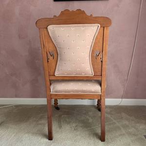 lot 18 image: Sweet Refinished Antique Wood Chair with Upholstered Back and Seat