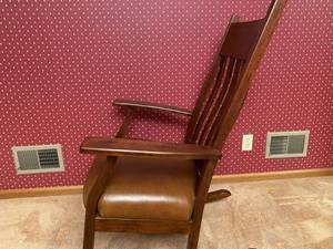 lot 73 image: Cherry Wood and Leather Rocking Chair