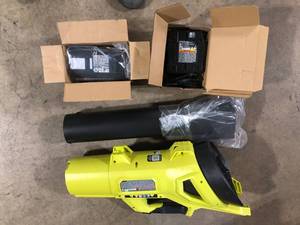 lot 43 image: RYOBI 40V HP Brushless Whisper Series 160 MPH 650 CFM Cordless Battery Leaf Blower with 6.0 Ah Battery and Charger  Customer Returns See Pictures