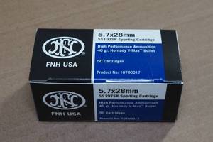 lot 112 image: 50 FNH 5.7 x 28mm 40 Gr Hornady V-Max Ammo