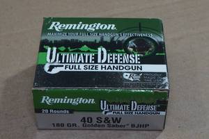 lot 125 image: 20 Remington Ultimate Defense .40 S&W 180 Gr Golden Saber BJHP Ammo