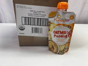 lot 430 image: II. 2x16x 4oz(32) Pouches Happy Tot Stage 4 Oatmilk Pudding-Bananas & Sweet Potatoes