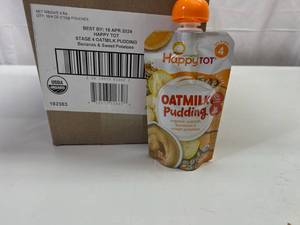 lot 432 image: II. 2x16x 4oz(32) Pouches Happy Tot Stage 4 Oatmilk Pudding-Bananas & Sweet Potatoes