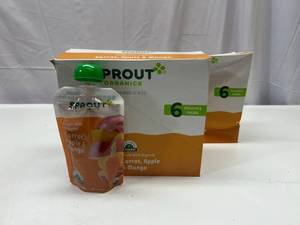 lot 418 image: JJ. 24x 3.5oz Pouches Sprout Organics Carrot,Apple & Mango