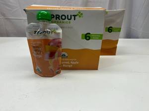 lot 419 image: JJ. 24x 3.5oz Pouches Sprout Organics Carrot,Apple & Mango