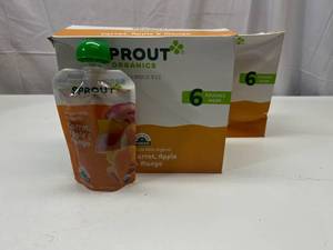 lot 420 image: JJ. 24x 3.5oz Pouches Sprout Organics Carrot,Apple & Mango