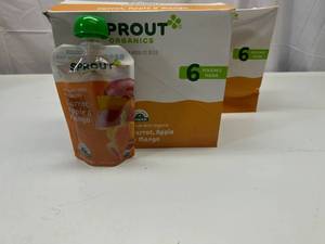 lot 421 image: JJ. 24x 3.5oz Pouches Sprout Organics Carrot,Apple & Mango