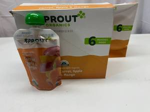 lot 423 image: JJ. 24x 3.5oz Pouches Sprout Organics Carrot,Apple & Mango