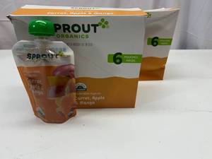 lot 424 image: JJ. 24x 3.5oz Pouches Sprout Organics Carrot,Apple & Mango