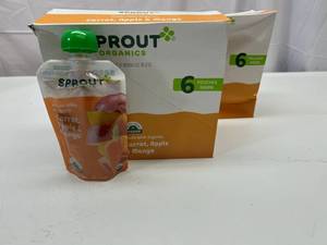 lot 425 image: JJ. 24x 3.5oz Pouches Sprout Organics Carrot,Apple & Mango