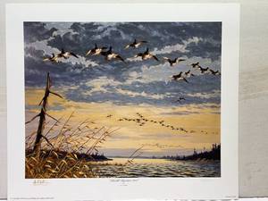 lot 5 image: Les C. Kouba- Signed Numbered Print Bluebill Migration 1949