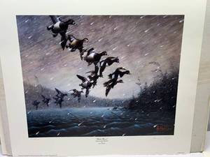 lot 9 image: Les C. Kouba- Signed Numbered Print White Wind(Ring-necked or Ring-bill)-21.5 x 25.25