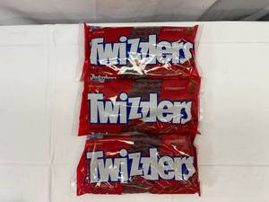 lot 46 image: OO. 3x 1lb Strawberry Twizzlers