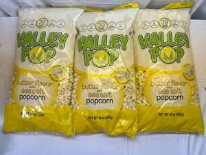 lot 62 image: OO. 3x 16oz Bags Valley Pop Popcorn-Butter & Sea Salt