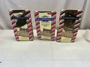 lot 72 image: MM. 3x 7.9oz Ghirardelli Squares Chocolate Peppermint Bark