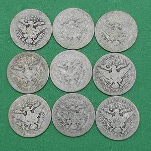 (9) Barber Quarters - 90% Silver