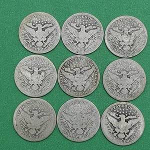 (9) Barber Quarters - 90% Silver