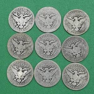 (9) Barber Quarters - 90% Silver