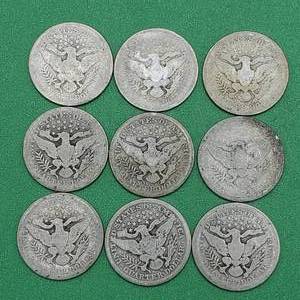 (9) Barber Quarters - 90% Silver