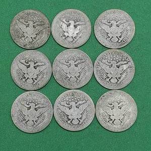 (9) Barber Quarters - 90% Silver
