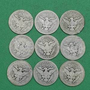 (9) Barber Quarters - 90% Silver