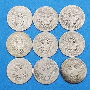(9) Barber Quarters - 90% Silver