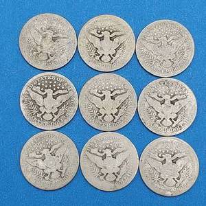 (9) Barber Quarters - 90% Silver