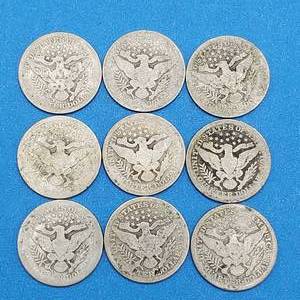 (9) Barber Quarters - 90% Silver