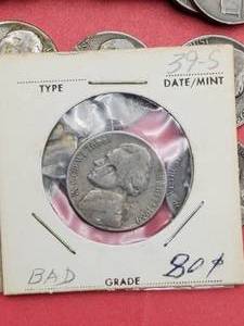 13 35% Silver War Nickels and 24 older Jefferson Nickels, includes a cull 1939-S