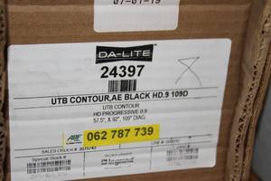 lot 31 image: Da-Lite Model 24397 Ultra-Thin Bezel Contour 109 HD Video Projector  Projection Screen - New in Box - Online $2,000