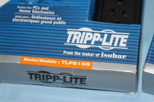 lot 34 image: Lot of 2 NEW Tripp-Lite Heavy Duty 6-Outlet Surge Protectors with 15 Cords