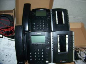 lot 79 image: LARGE lot of Polycom POE Desk Top Phones, Expansion Modules and OvisLink & Polycom Headsets