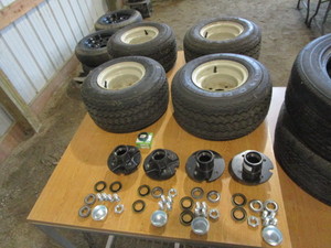 (4) (New) Utility Trailer Hubs, Wheels, Tires