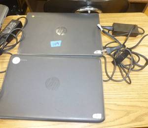 lot 109 image: TWO HP chromebooks in working condition (Chromebook 11 G7 EE 11.6 inch Intel Celeron N4000, 4GB, 16GB SSD)