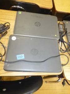 lot 110 image: TWO HP chromebooks in working condition (Chromebook 11 G7 EE 11.6 inch Intel Celeron N4000, 4GB, 16GB SSD)