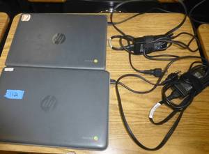 lot 112 image: TWO HP chromebooks in working condition (Chromebook 11 G7 EE 11.6 inch Intel Celeron N4000, 4GB, 16GB SSD)